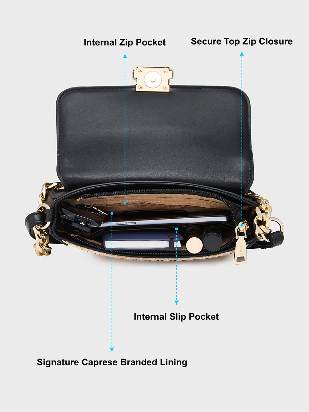Caprese Georgia Small Black Sling Bag - Image 8