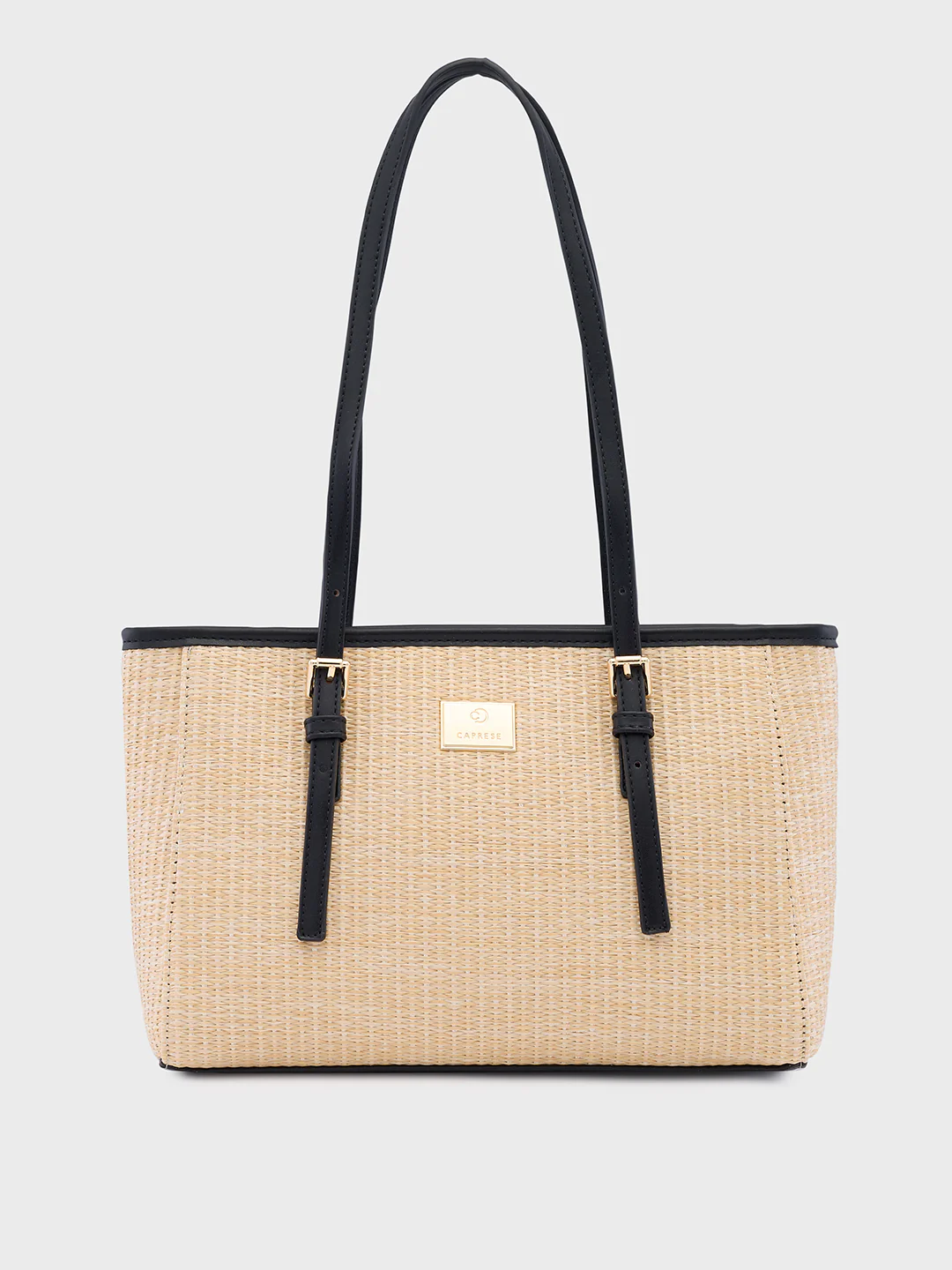 Caprese Georgia Self Design Medium Black Tote Bag