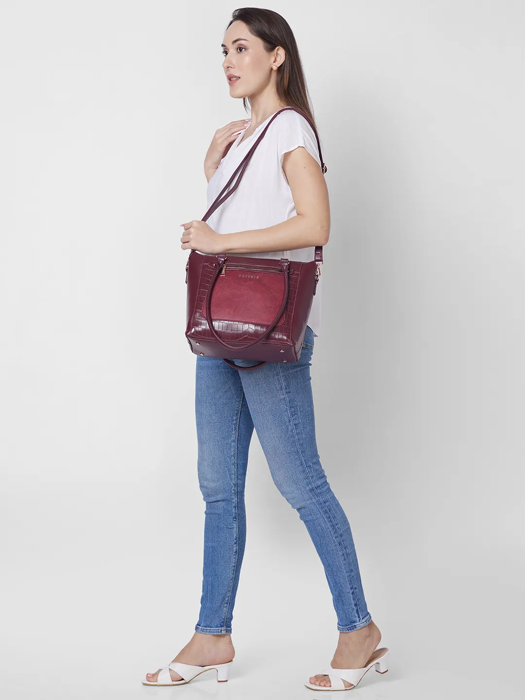 Caprese Gigi Large Bordeaux Tote Bag - Image 14