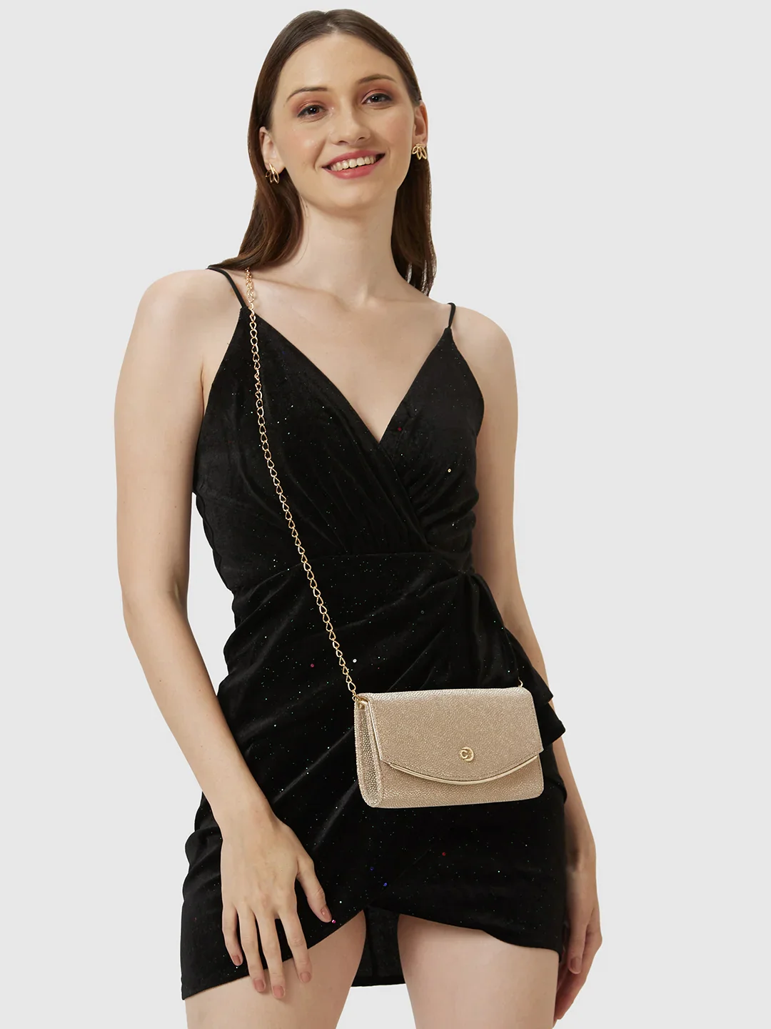 Caprese Gretchen Medium Champagne Gold Flapover Clutch - Image 13