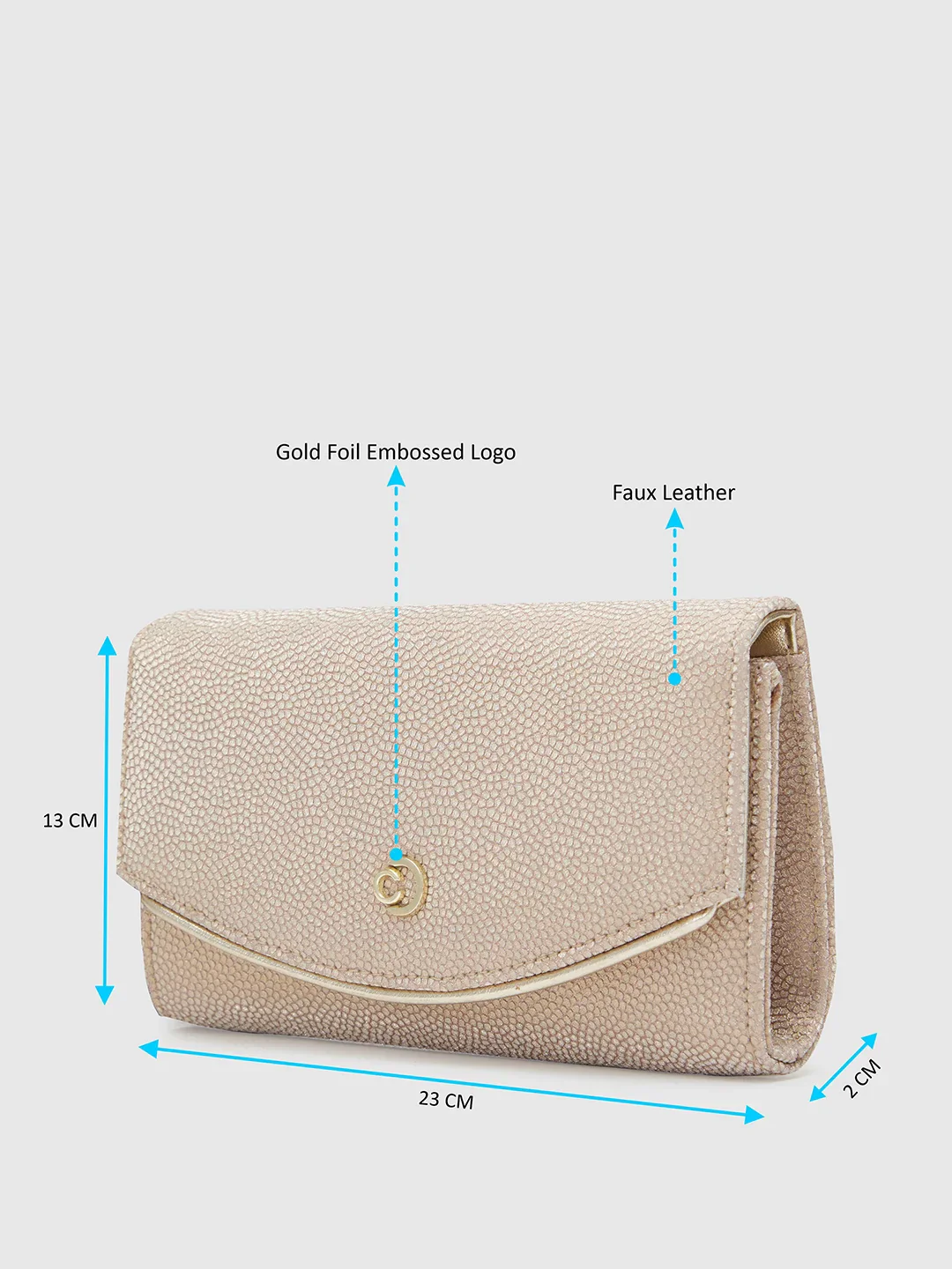 Caprese Gretchen Medium Champagne Gold Flapover Clutch - Image 5
