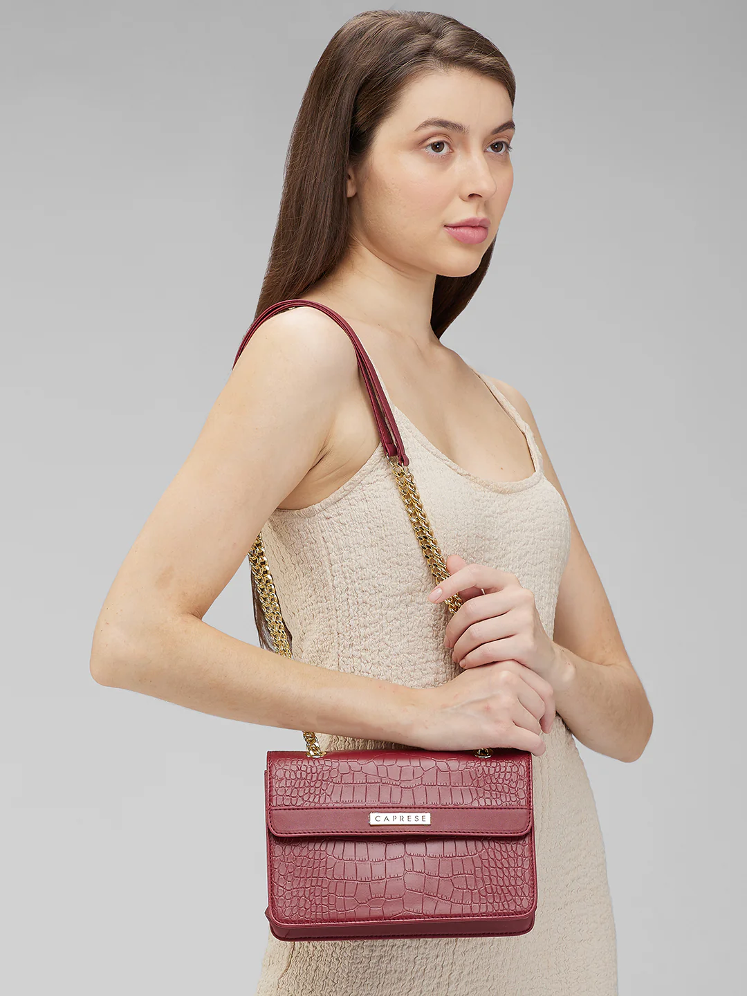Caprese Hanna Medium Maroon Sling Bag - Image 8