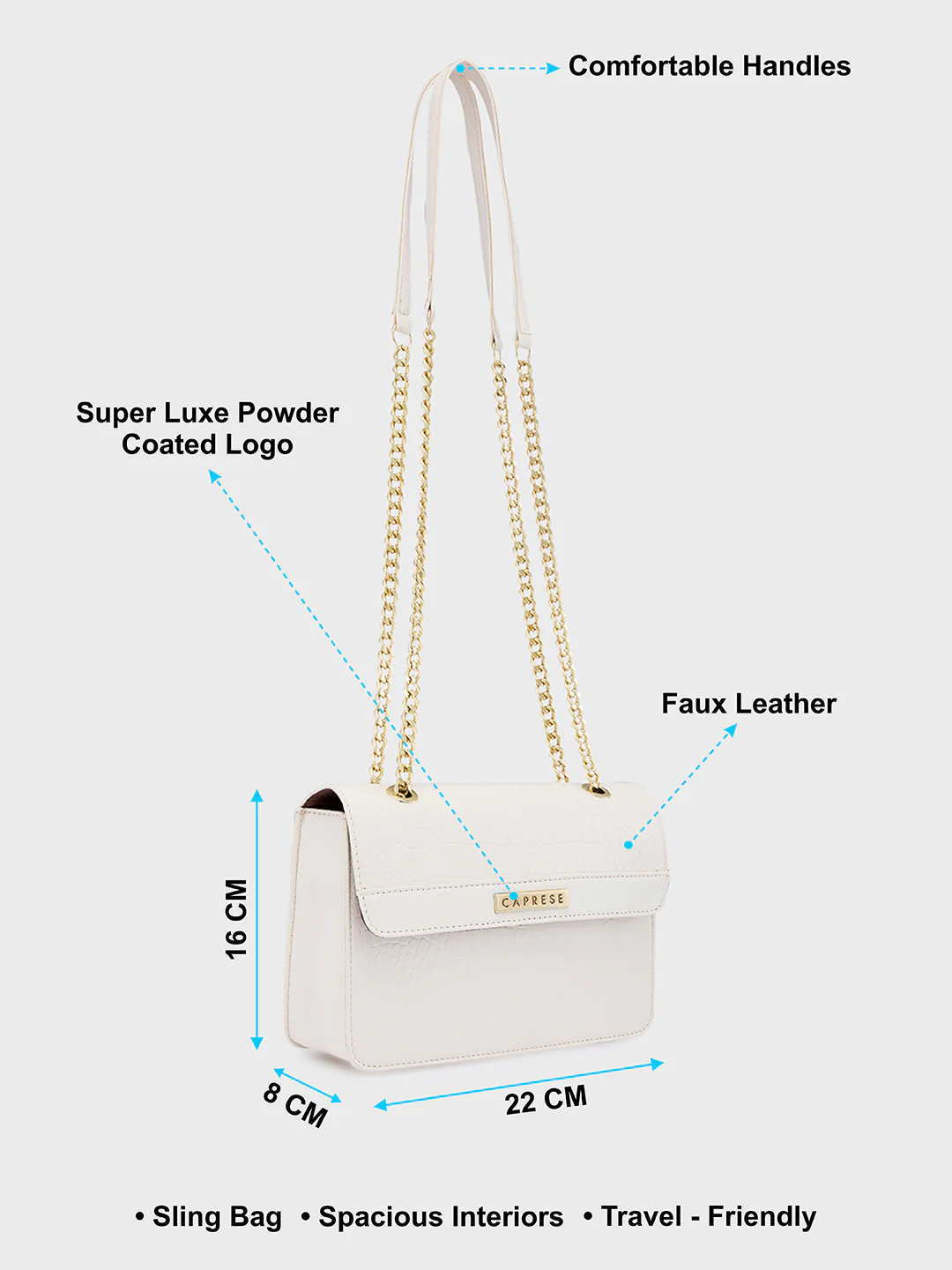 Caprese Hanna Medium Off White Sling Bag - Image 3