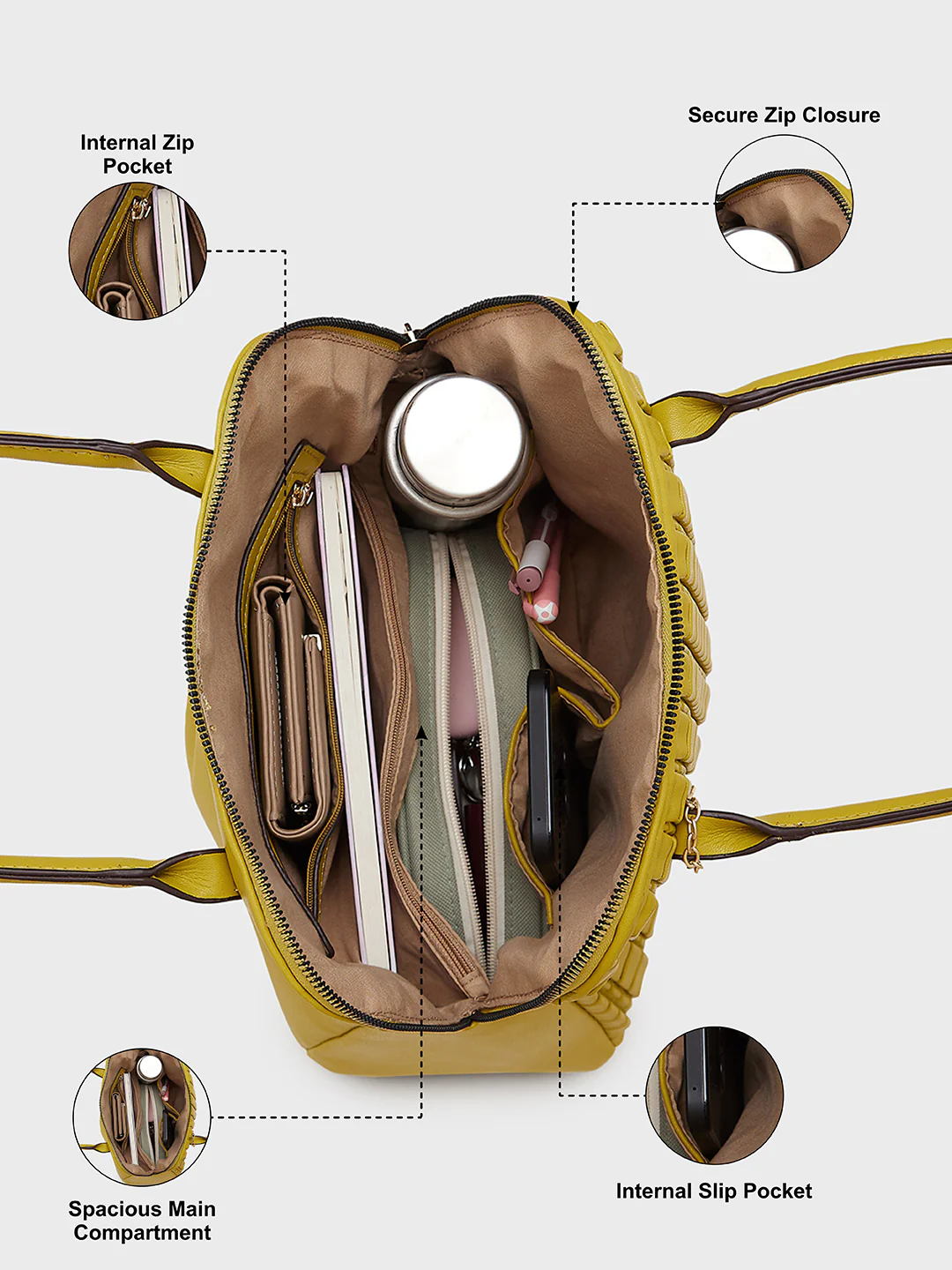 Caprese Havana Large Pastel Yellow Satchel Bag - Image 5