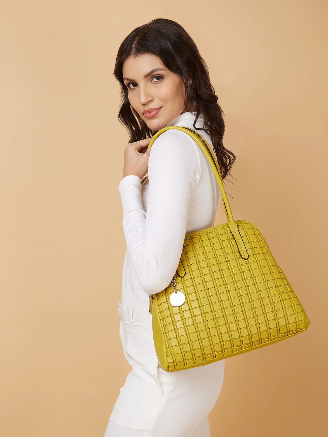 Caprese Havana Large Pastel Yellow Satchel Bag - Image 9