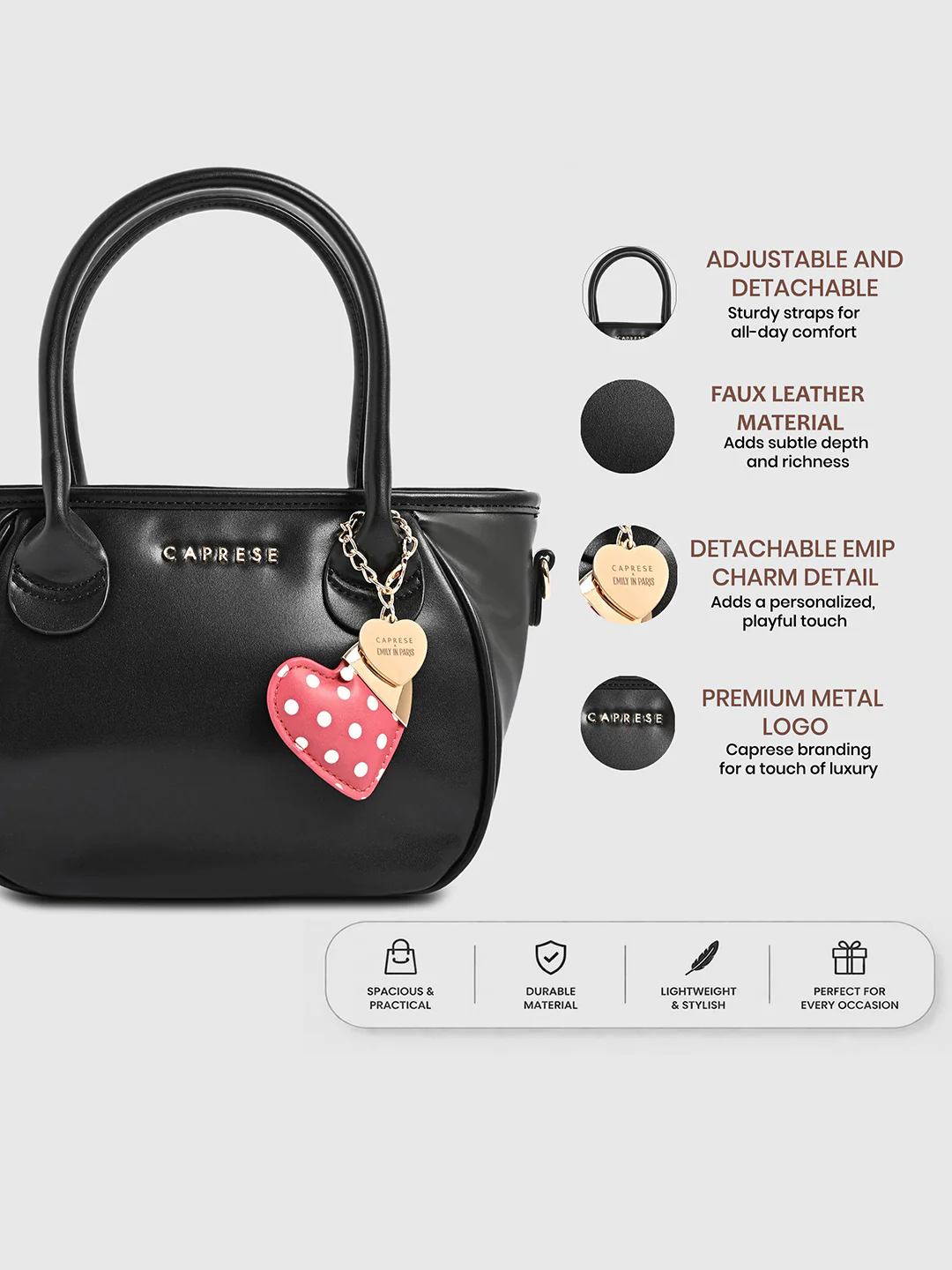 Caprese Hearty Medium Black Satchel Bag - Image 15