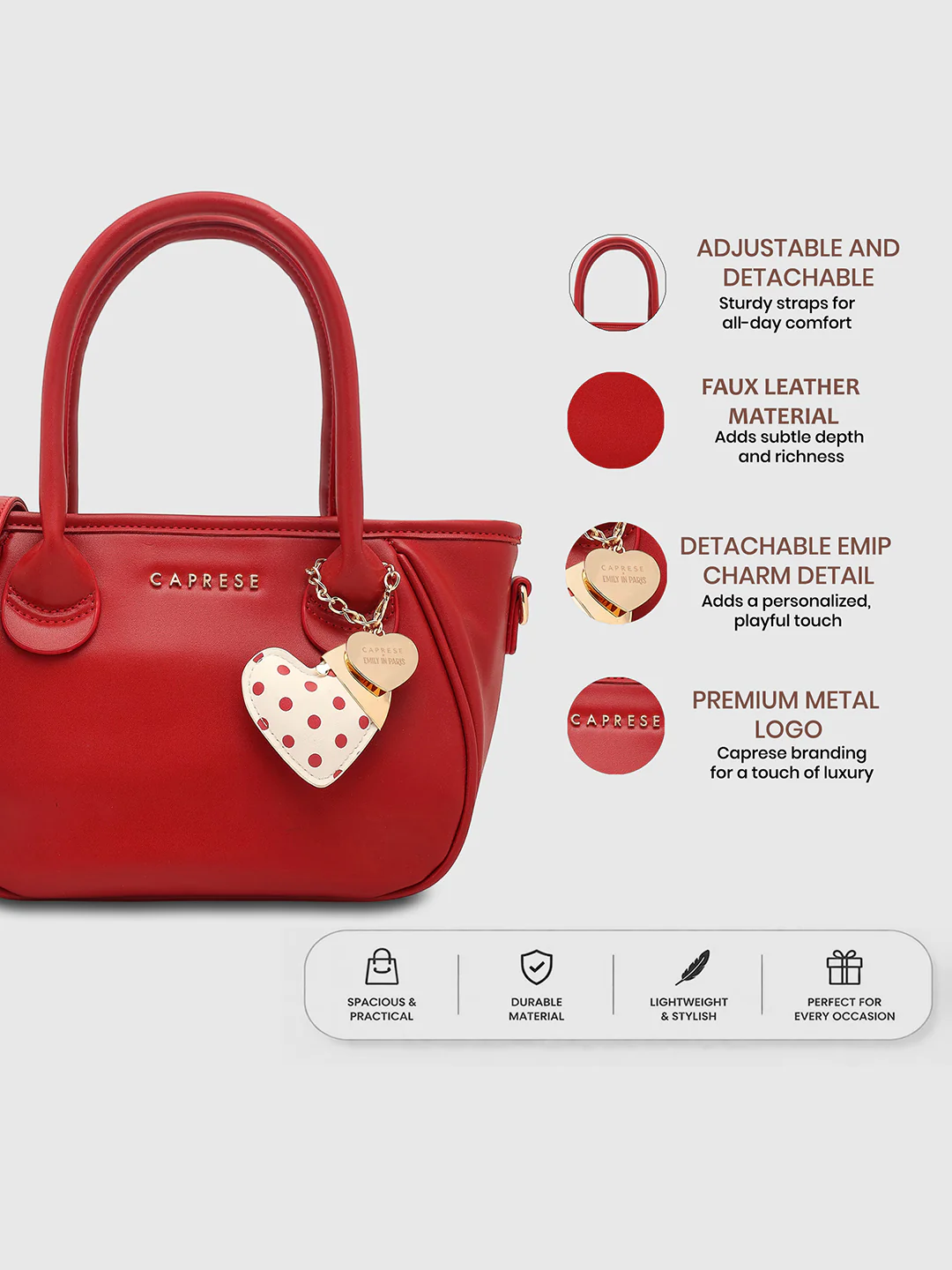 Caprese Hearty Medium Cherry Red Satchel Bag - Image 15