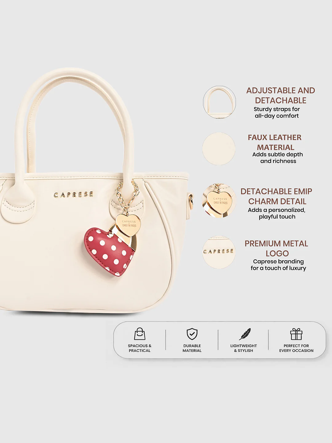 Caprese Hearty Medium White Satchel Bag - Image 15
