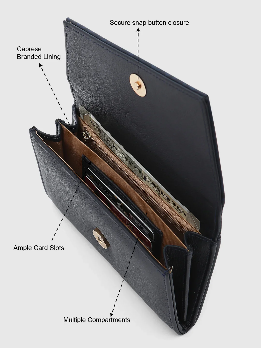 Caprese Helene Large Navy Flapover Wallet - Image 12