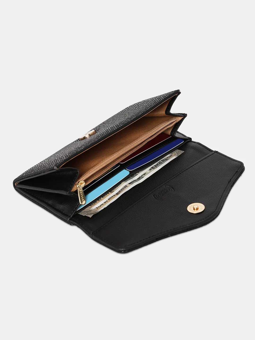 Caprese Ingrid Large Black Flapover Wallet - Image 10