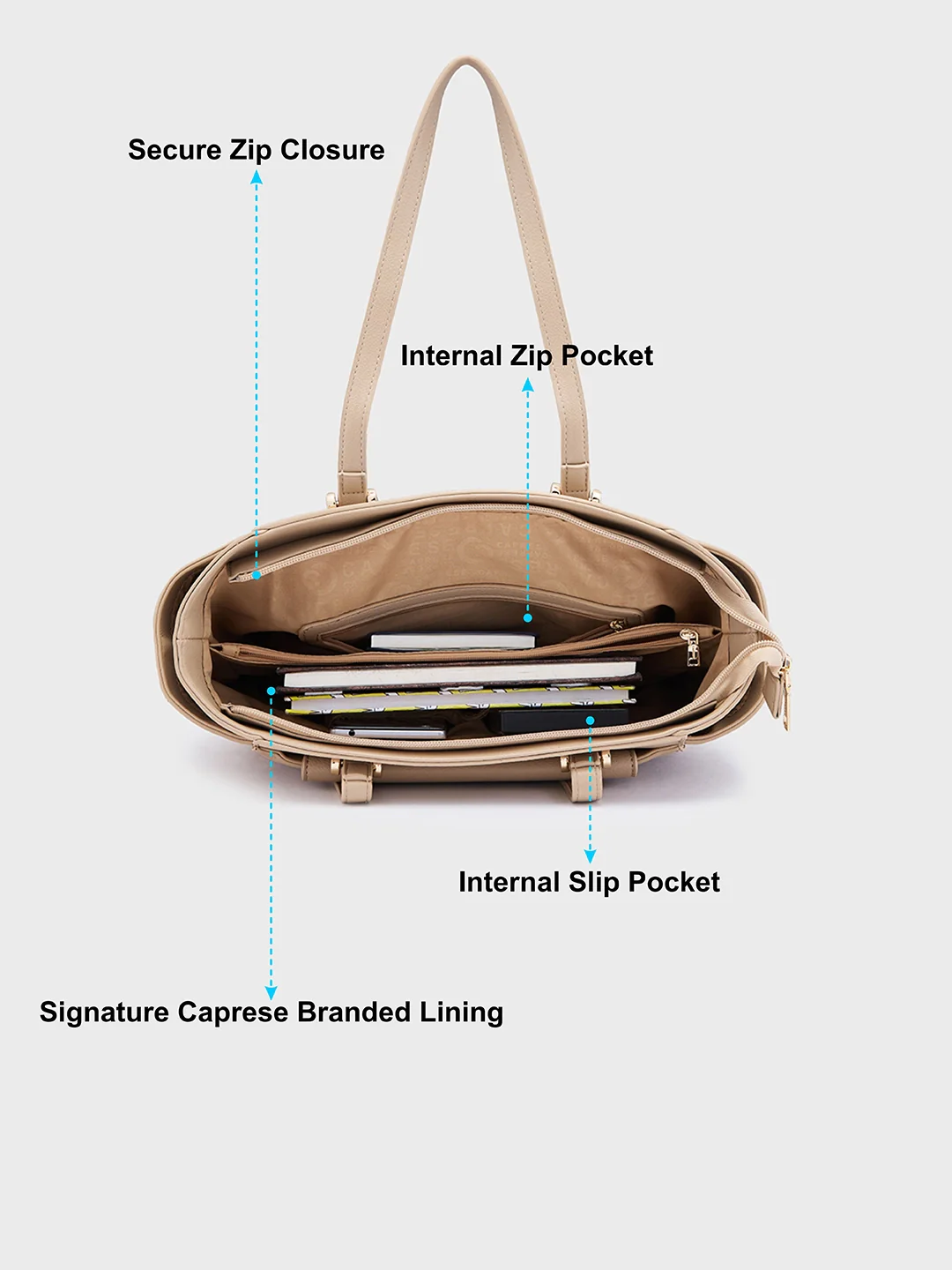 Caprese Jackie Large Beige Tote Bag - Image 8