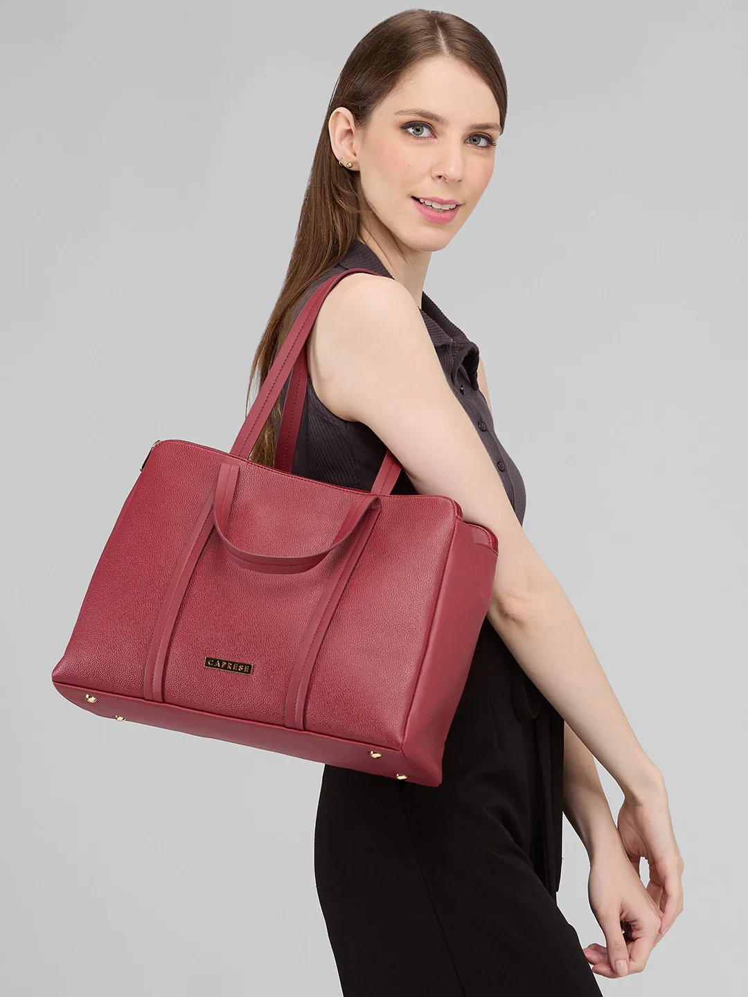Caprese Jamie Medium Maroon Satchel Bag - Image 13