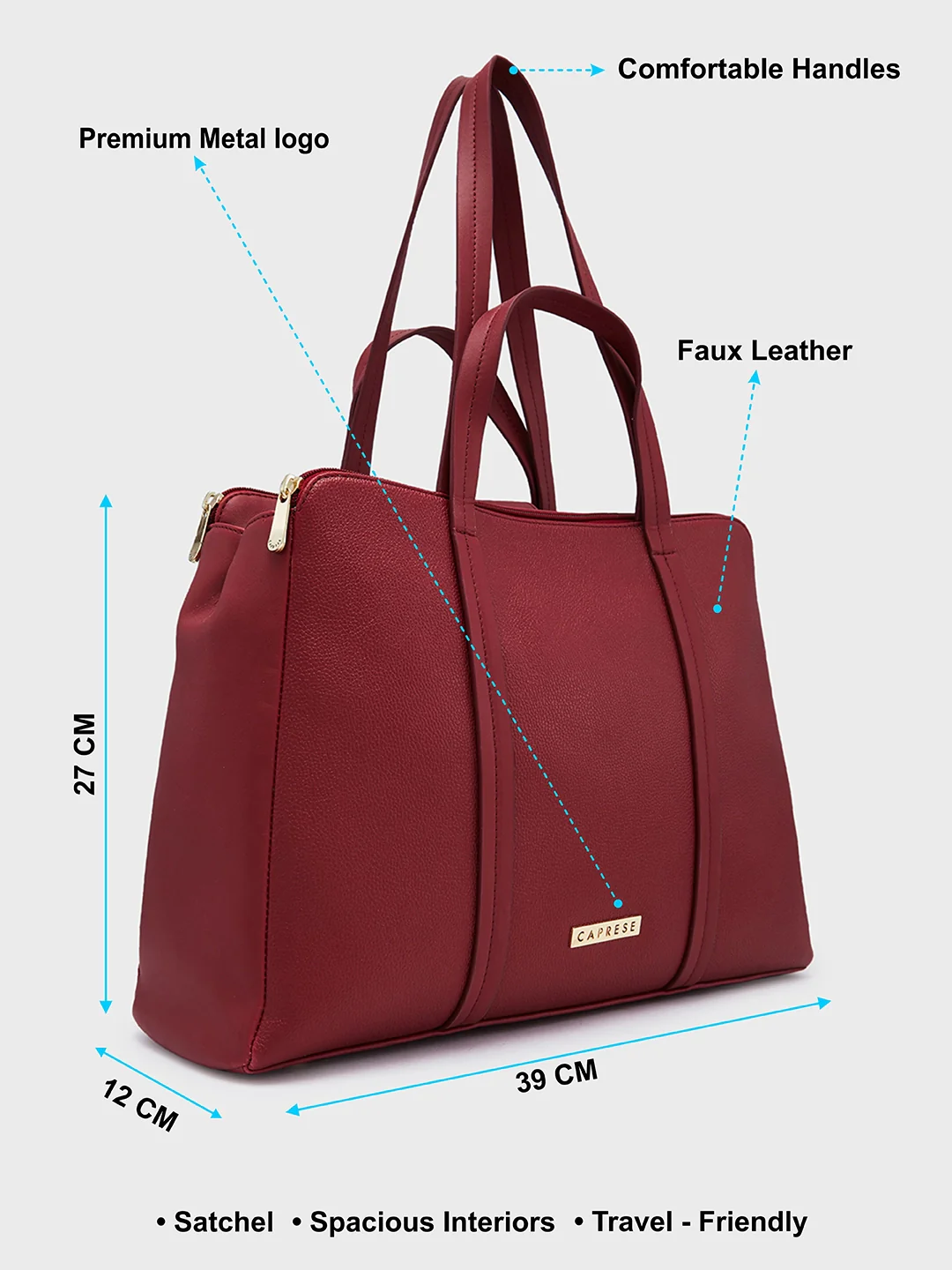 Caprese Jamie Medium Maroon Satchel Bag - Image 7