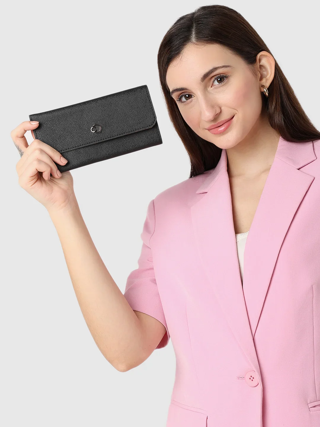 Caprese Janne Medium Black Flapover Wallet - Image 13