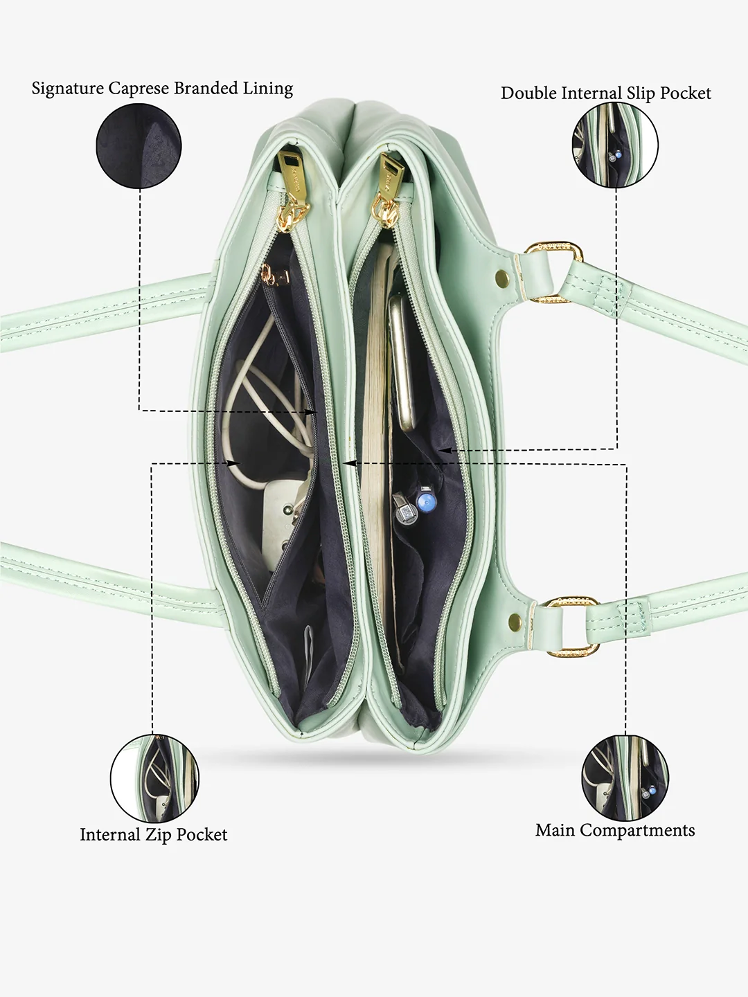 Caprese Jessica Medium Green Tote Bag - Image 8