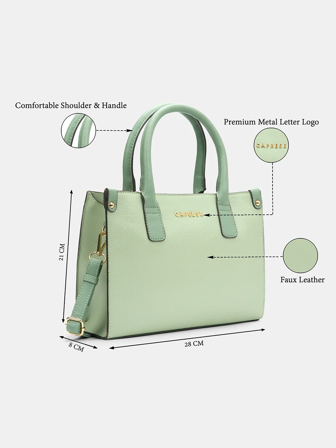 Caprese Joelle Medium Light Green Satchel Bag - Image 3