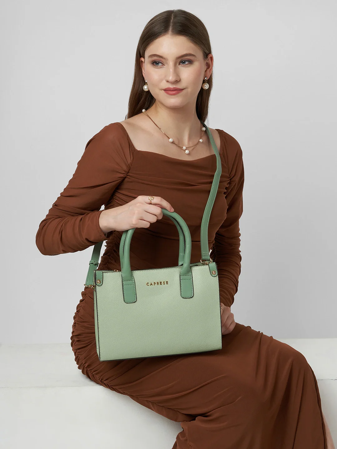 Caprese Joelle Medium Light Green Satchel Bag - Image 8