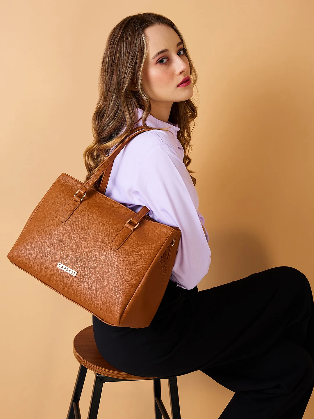 Caprese Jolie Medium Tan Tote Bag - Image 10