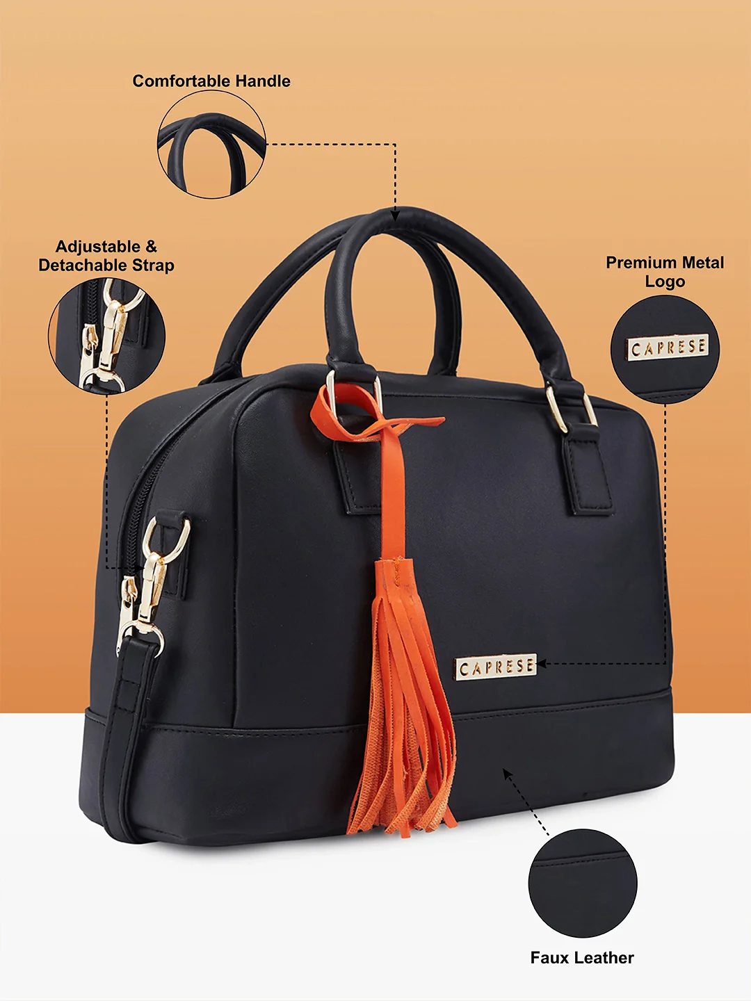 Caprese Jones Small Black Satchel Bag - Image 6