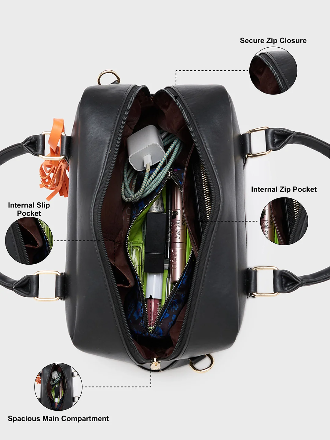 Caprese Jones Small Black Satchel Bag - Image 7