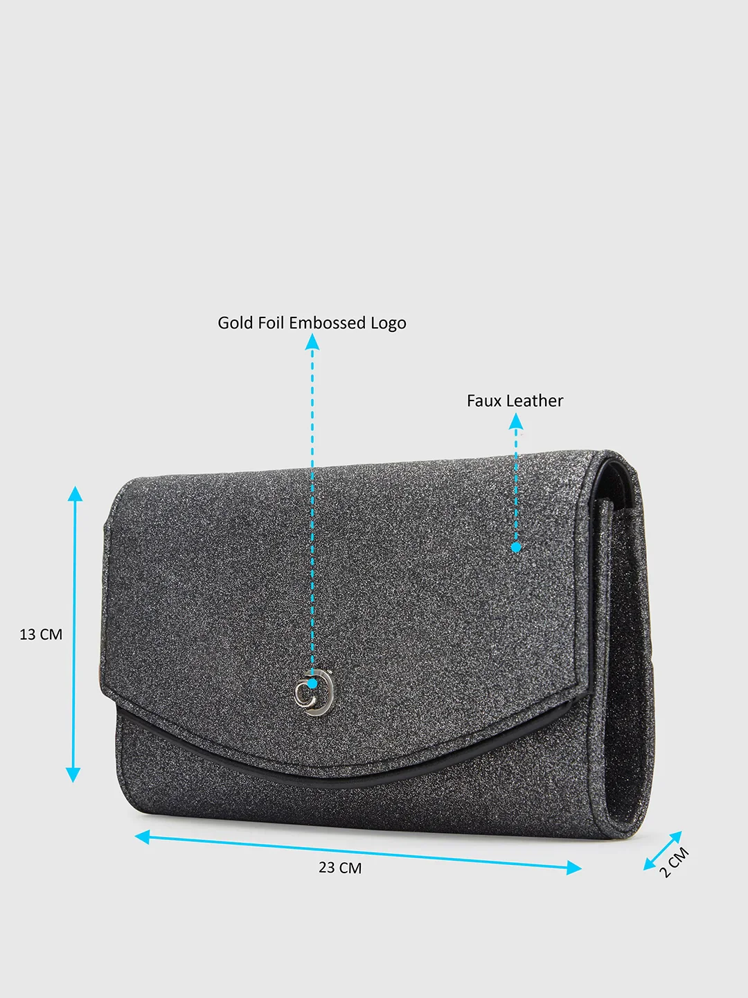 Caprese Junie Medium Gunmetal Flapover Clutch - Image 3