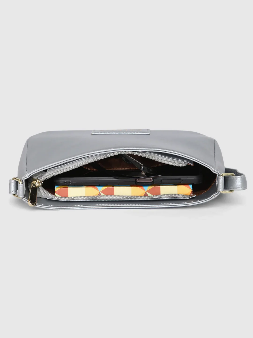 Caprese Juno Small Metallic Silver Crossbody Bag - Image 10