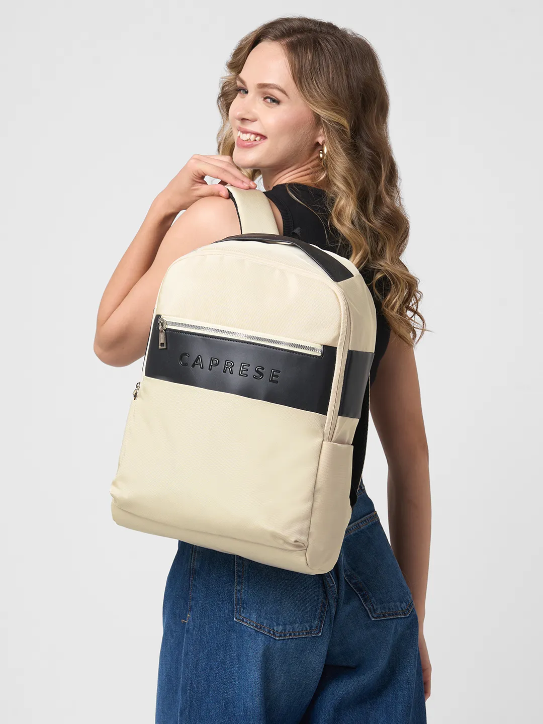 Caprese Jupiter Large Beige Laptop Backpack - Image 9