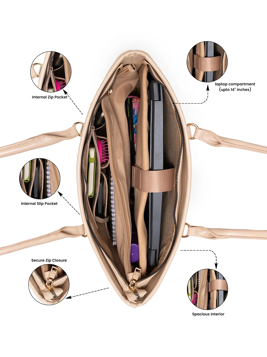 Caprese Katherine Large Alpine Oat Laptop Tote Bag - Image 4