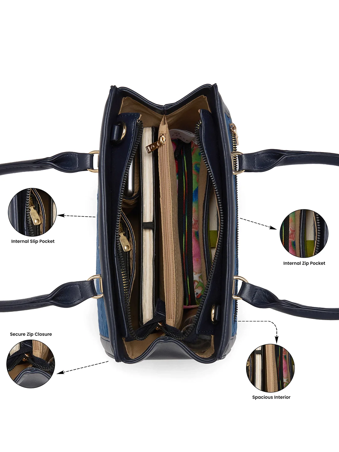 Caprese Katherine Medium Midnight Blue Satchel Bag - Image 5