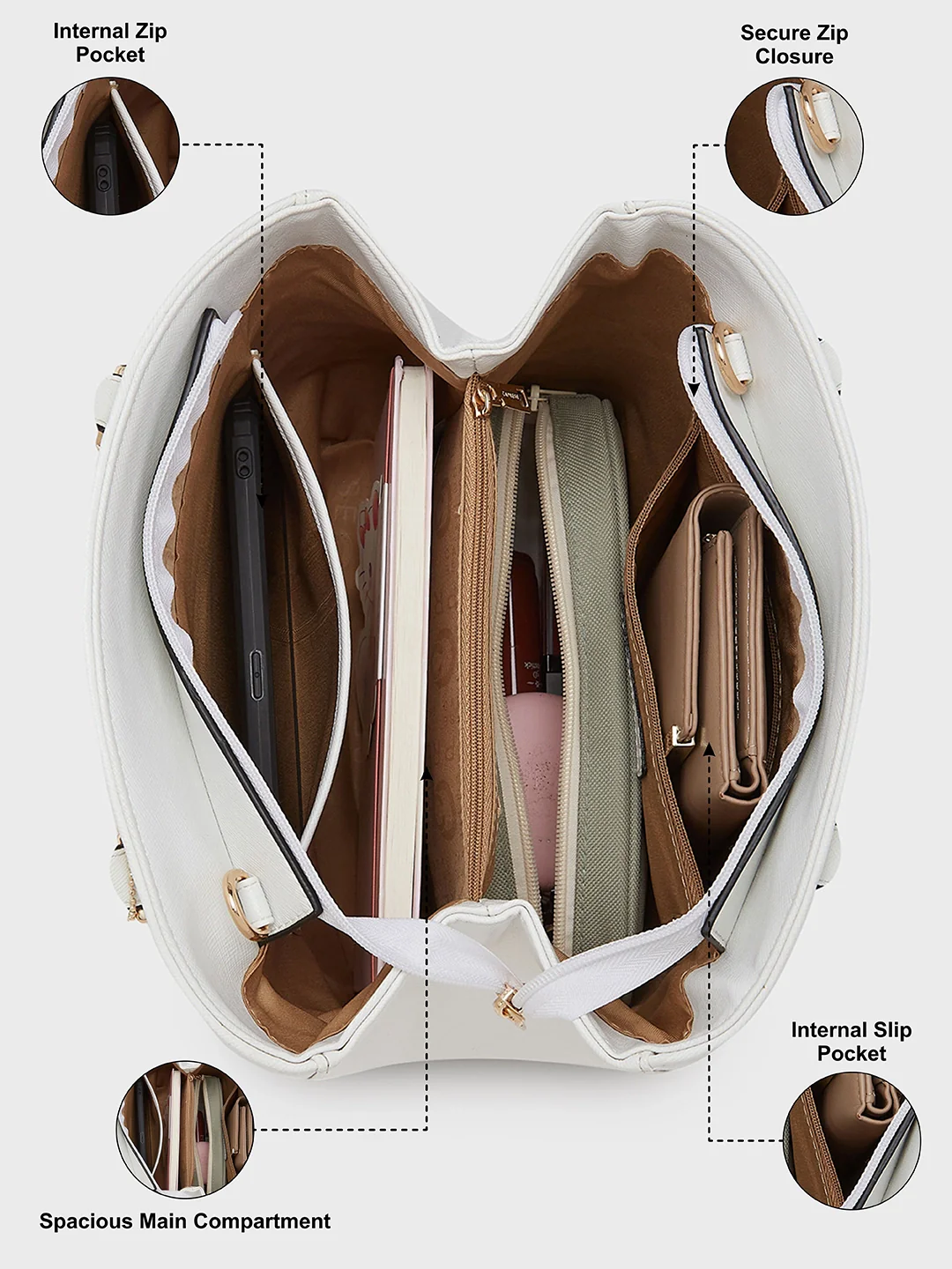 Caprese Kira Small White Satchel Bag - Image 4