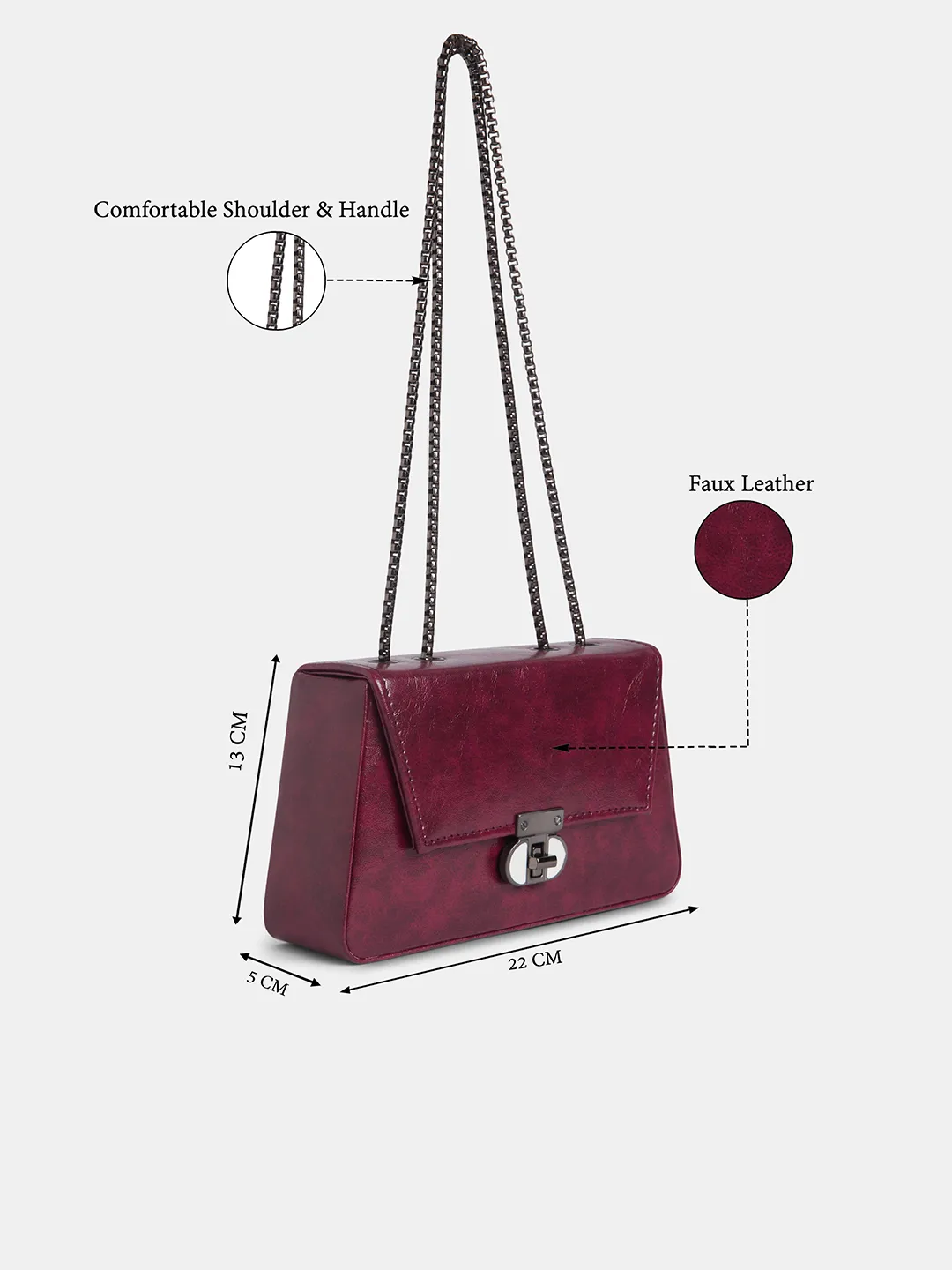 Caprese Kreyaa Medium Cherry Lacquer Baguette Bag - Image 3