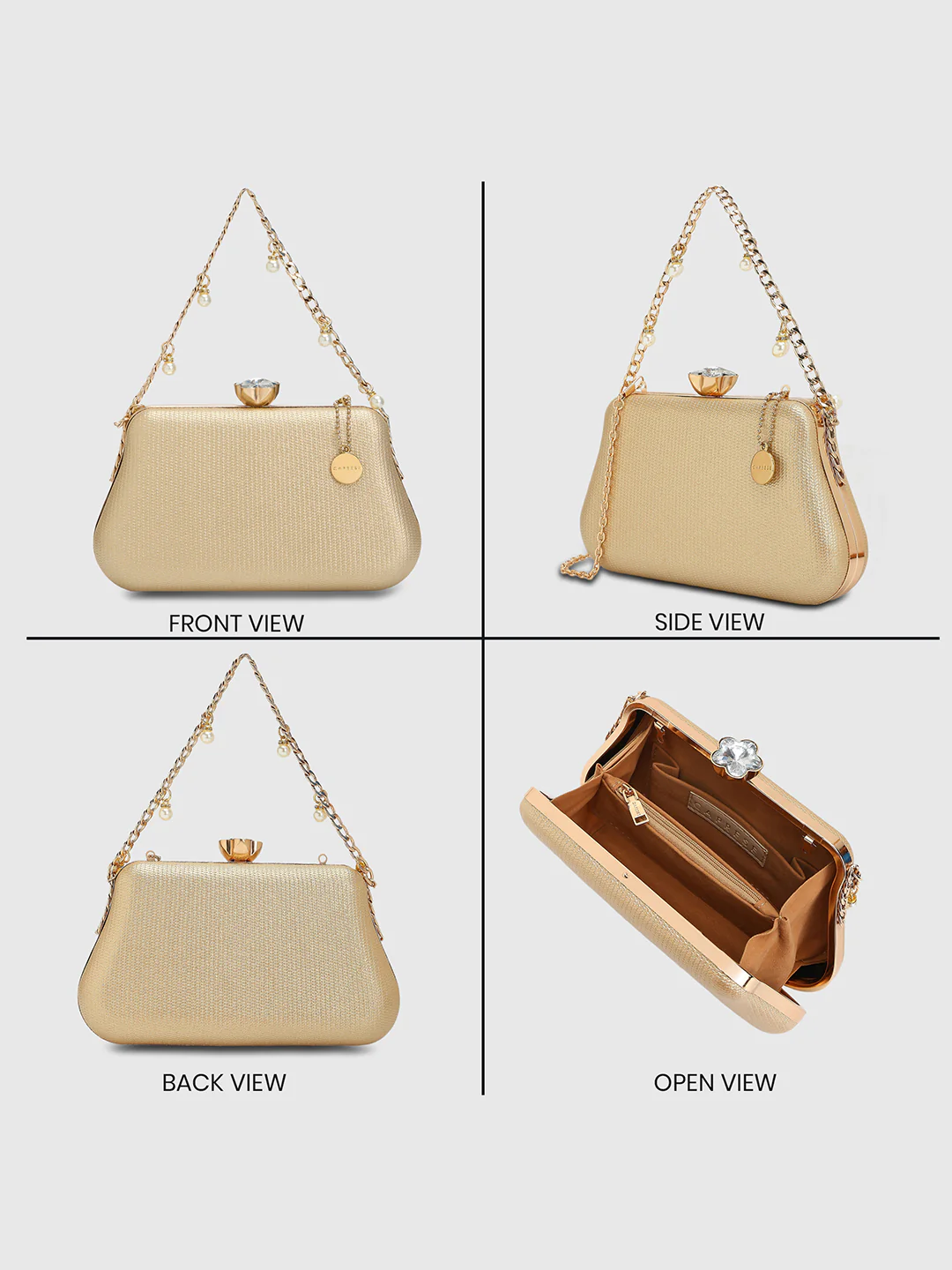 Caprese Leandra Medium Light Gold Clutch Bag - Image 8