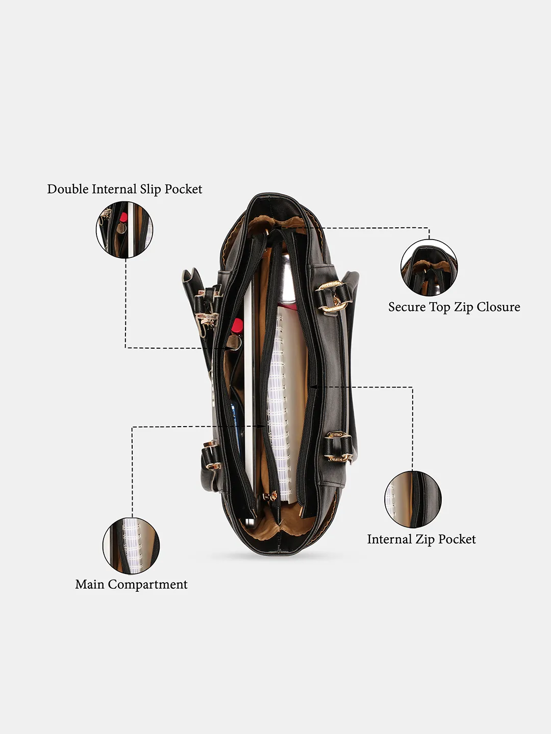 Caprese Lexi Medium Black Tote Bag - Image 7