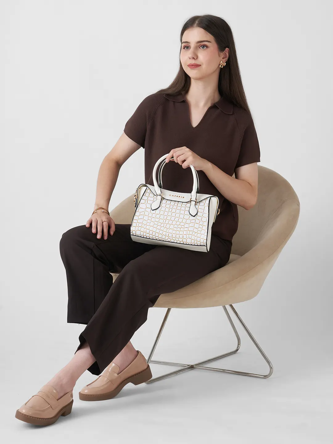 Caprese Lily Small White Gold Satchel Bag - Image 10