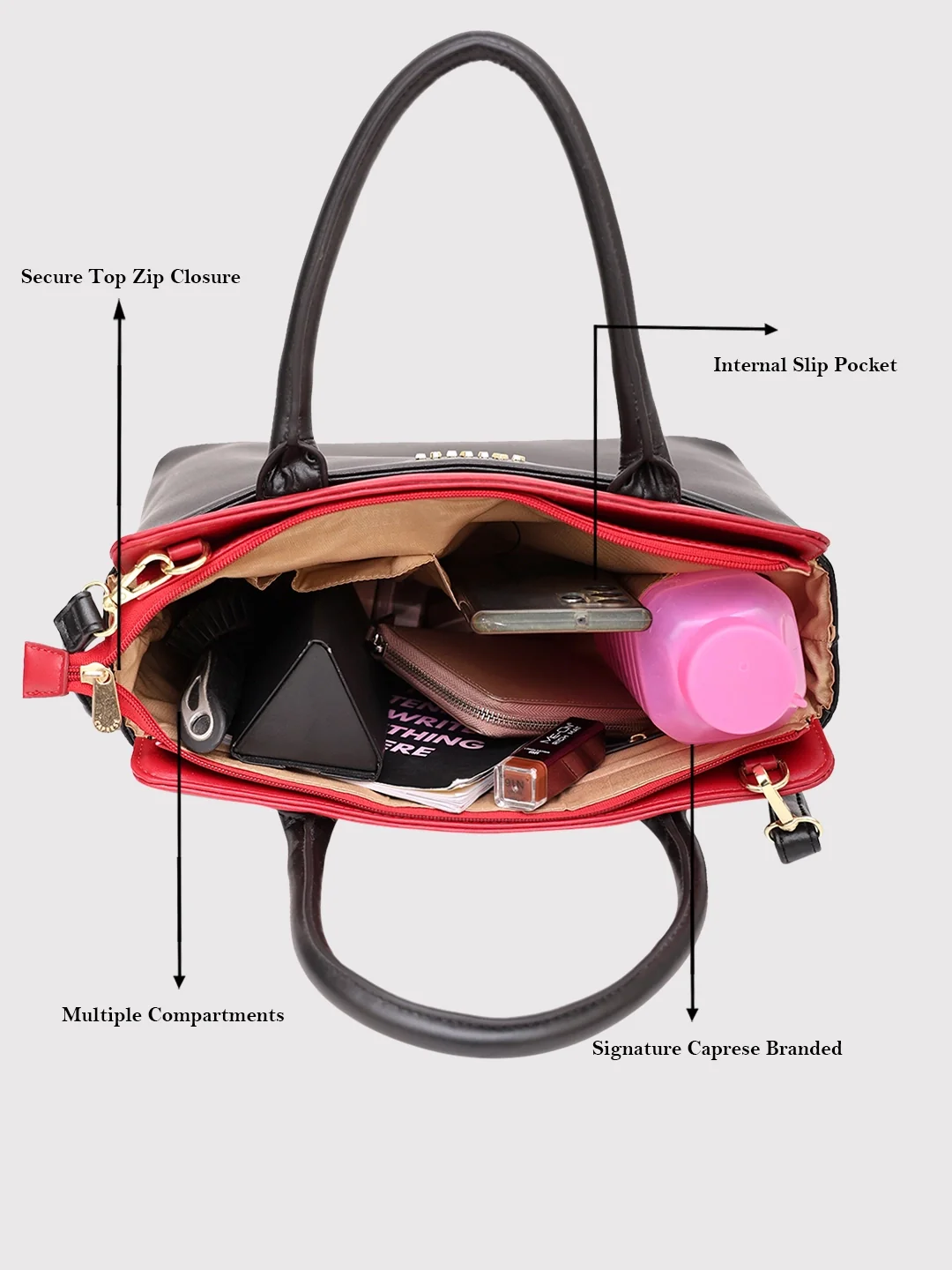 Caprese Lizzy Medium Black Satchel Bag - Image 10