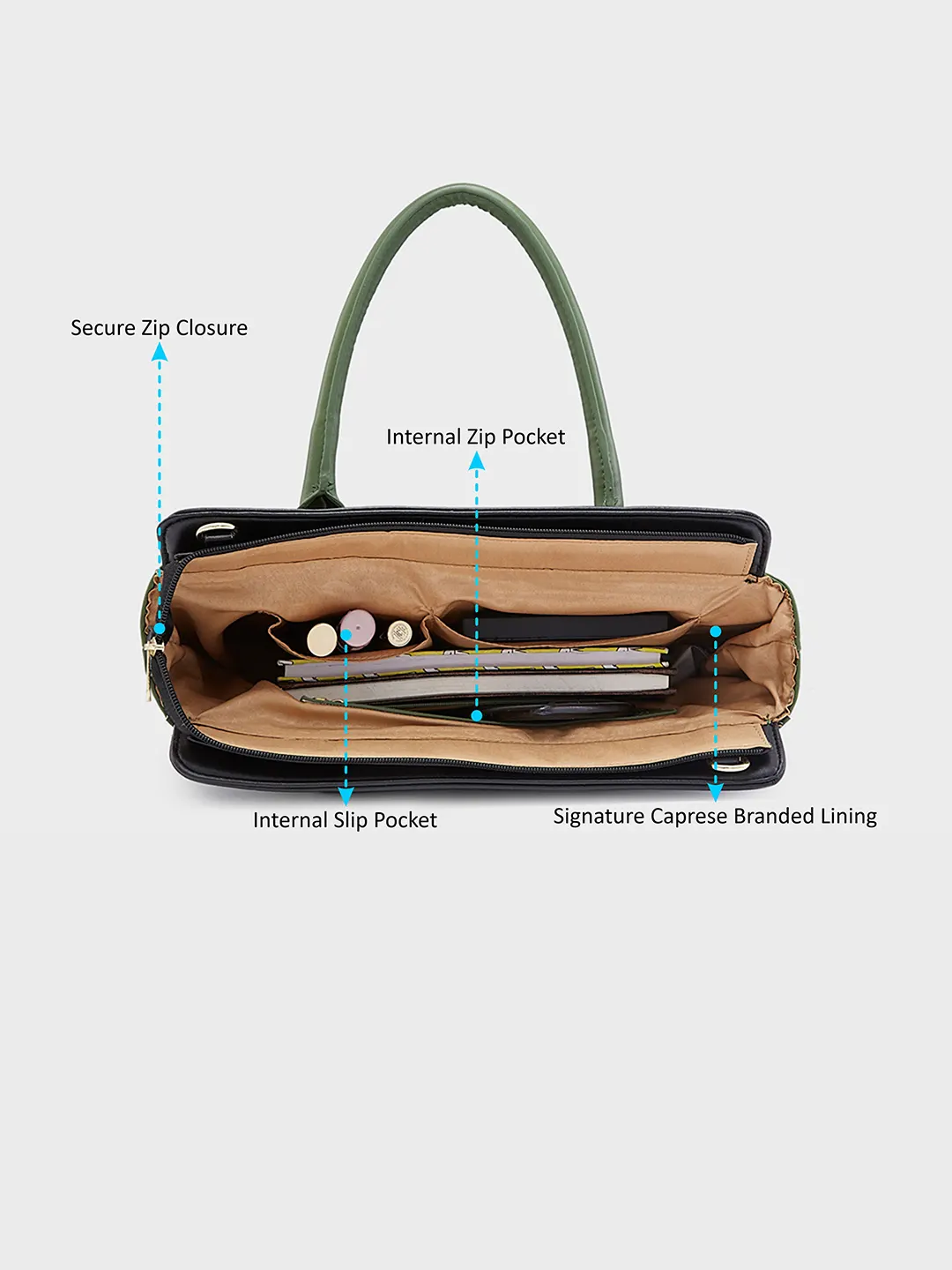Caprese Lizzy Medium Olive Satchel Bag - Image 8