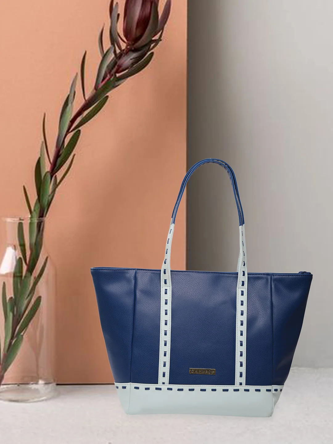 Caprese Lucca Medium Solid Navy Tote Bag - Image 2
