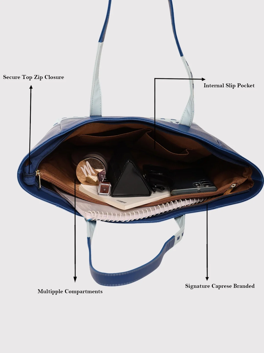 Caprese Lucca Medium Solid Navy Tote Bag - Image 9