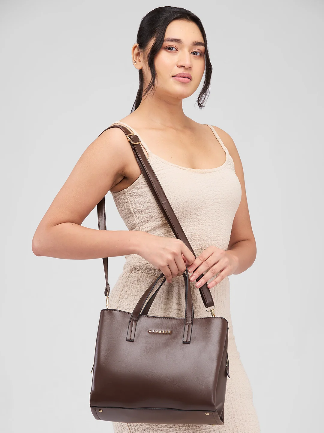Caprese Lucie Medium Brown Satchel Bag - Image 2
