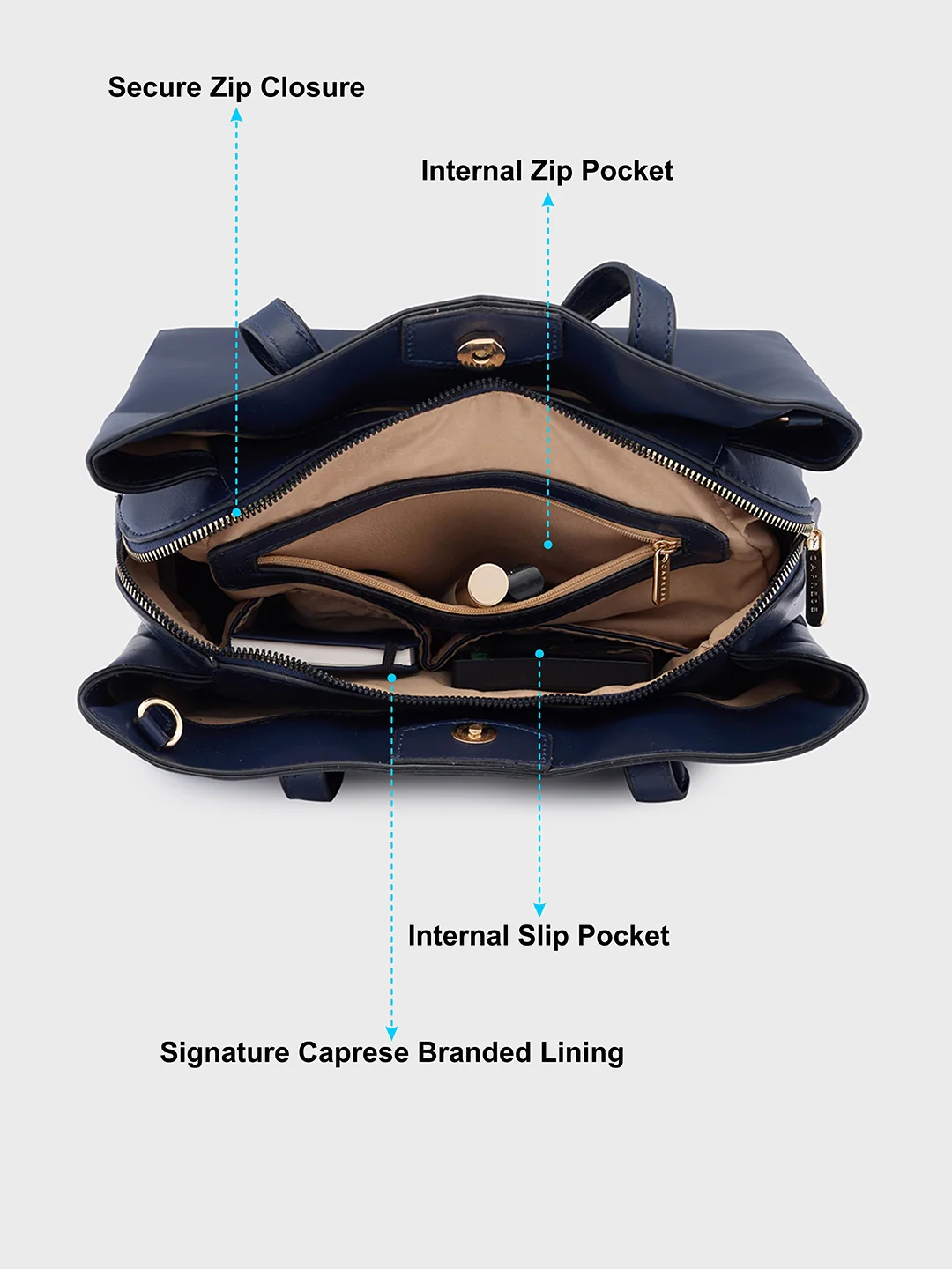 Caprese Lucie Medium Navy Satchel Bag - Image 8