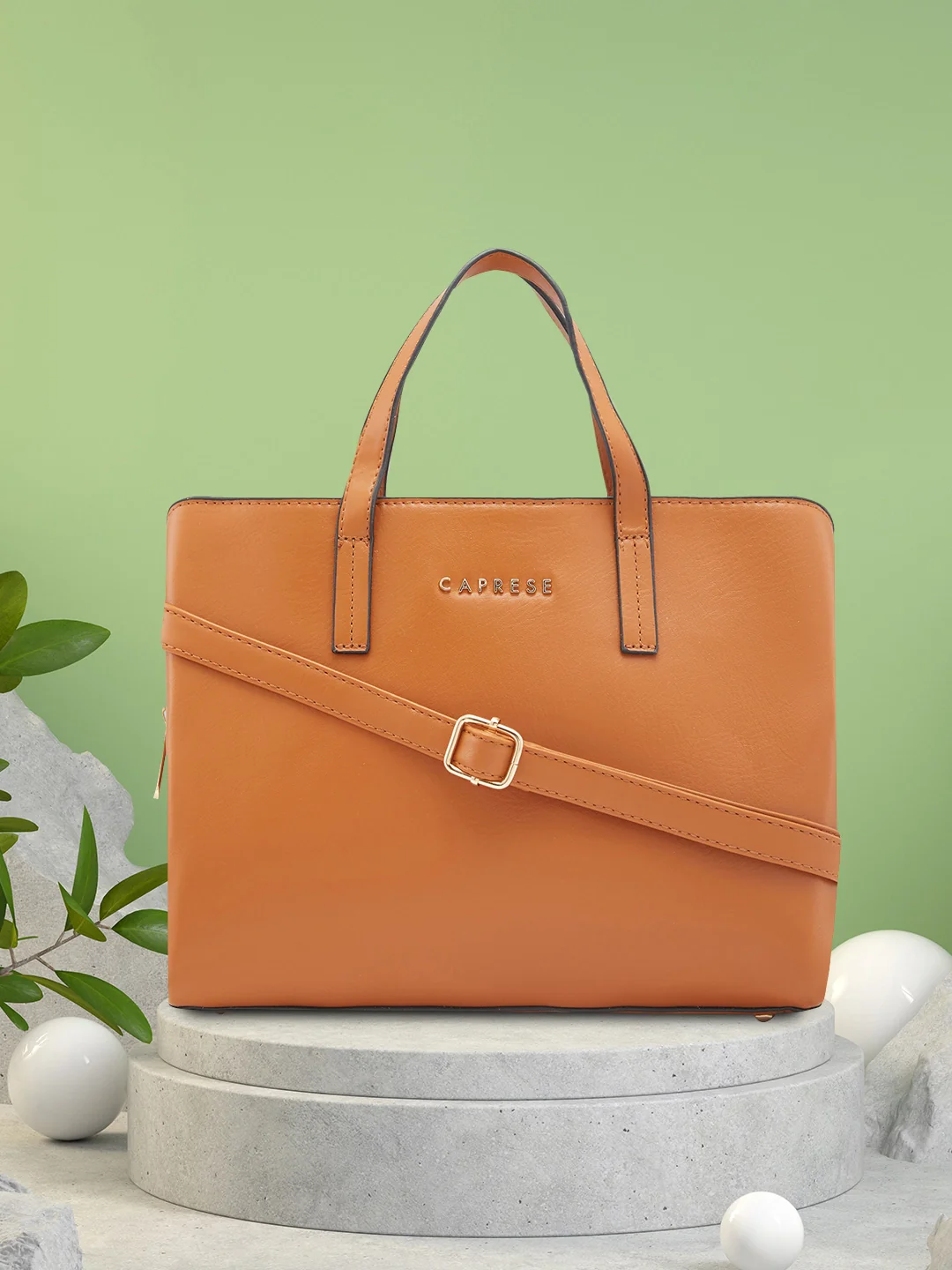 Caprese Lucie Medium Tan Satchel Bag - Image 14