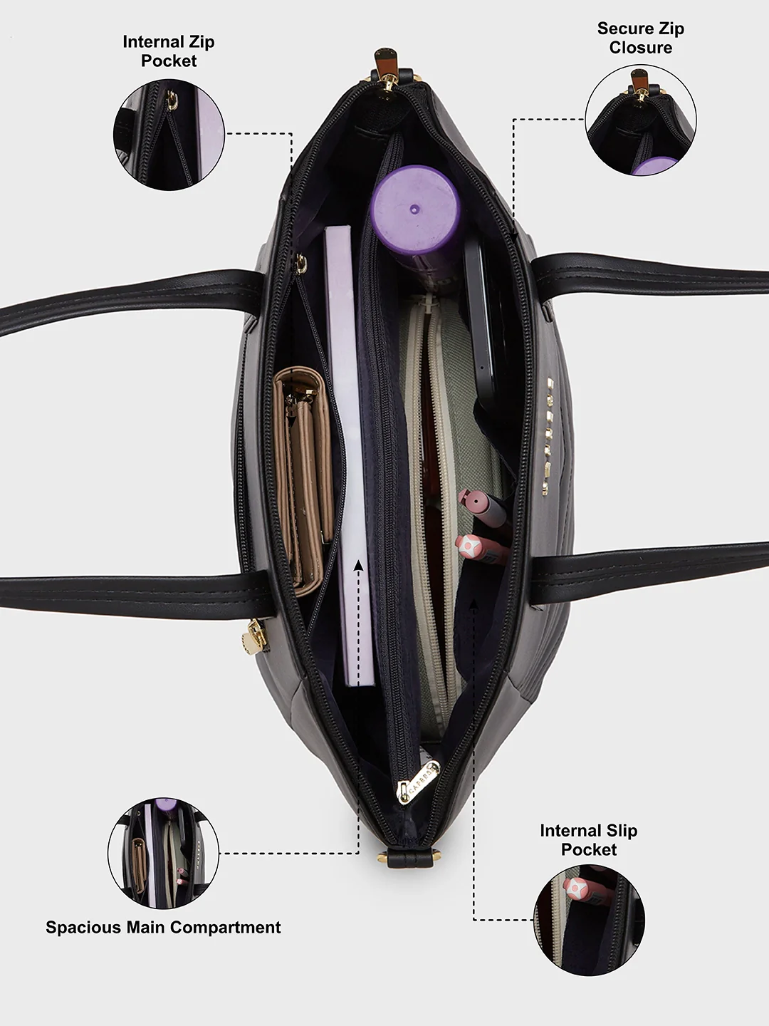Caprese Lucya Medium Black Satchel Bag - Image 5