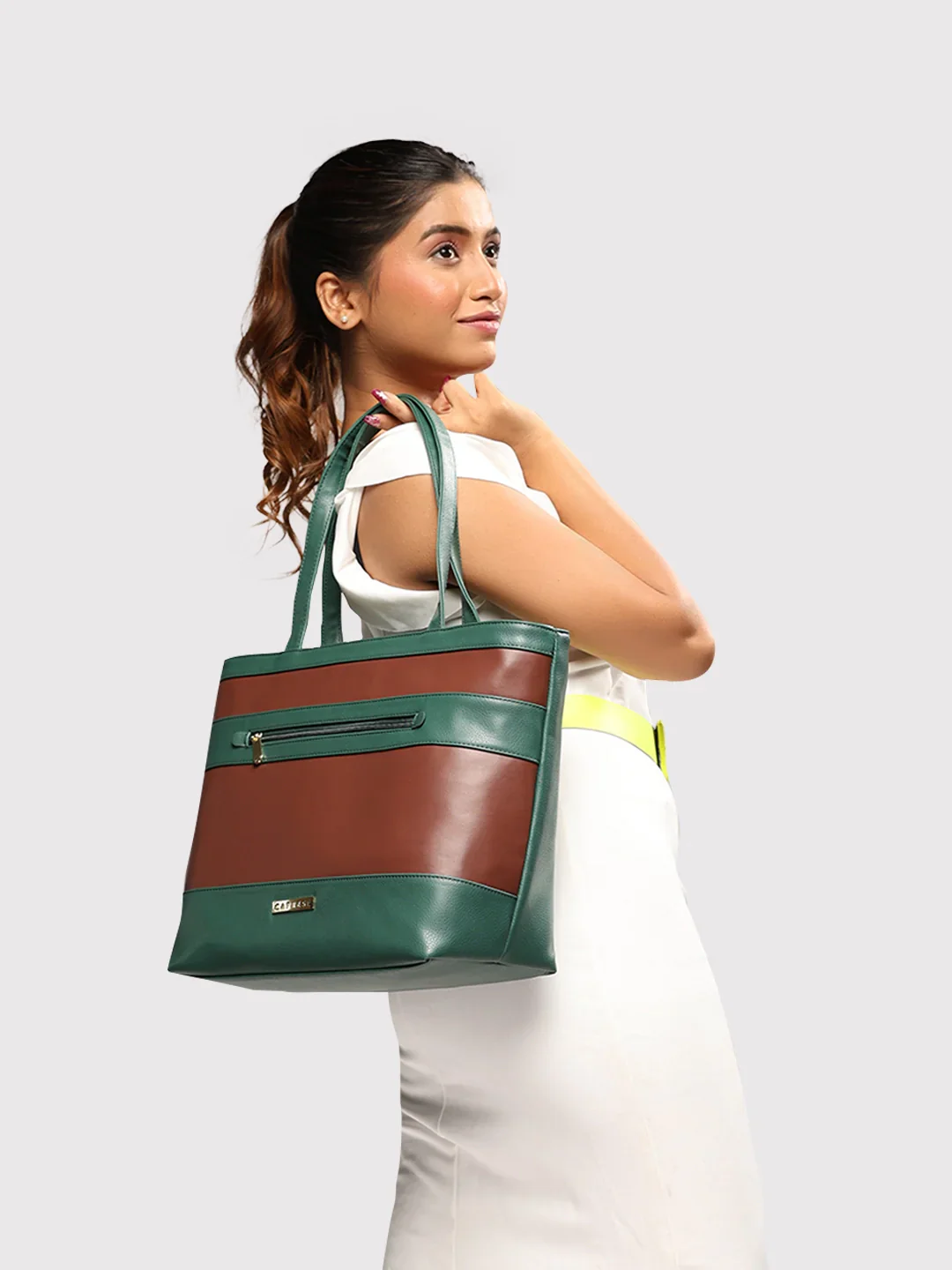 Caprese Marciano Medium Striped Green Tote Bag - Image 13