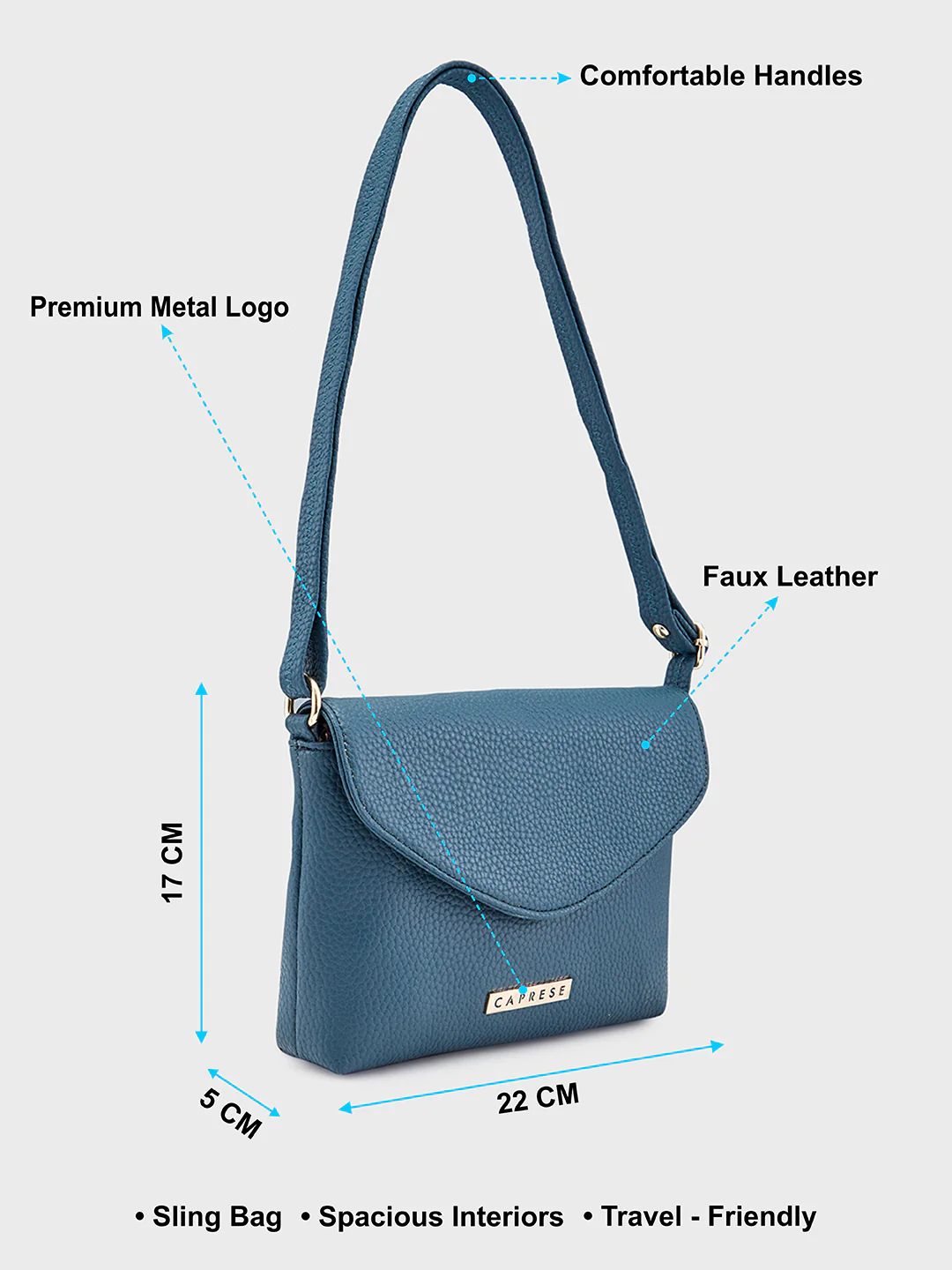 Caprese Marco Small Teal Sling Bag - Image 7