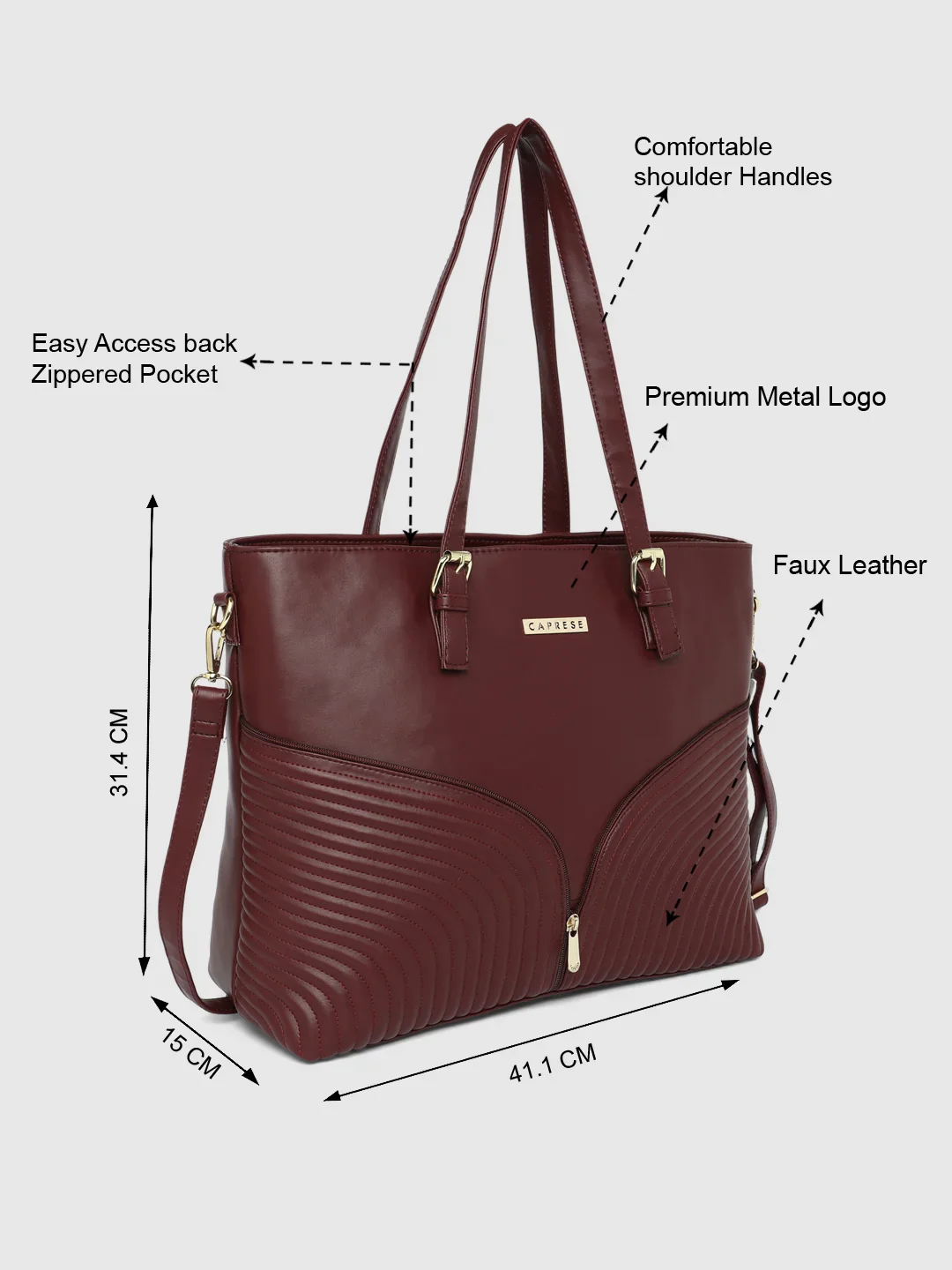 Caprese Marvel Large Bordeaux Laptop Tote - Image 4