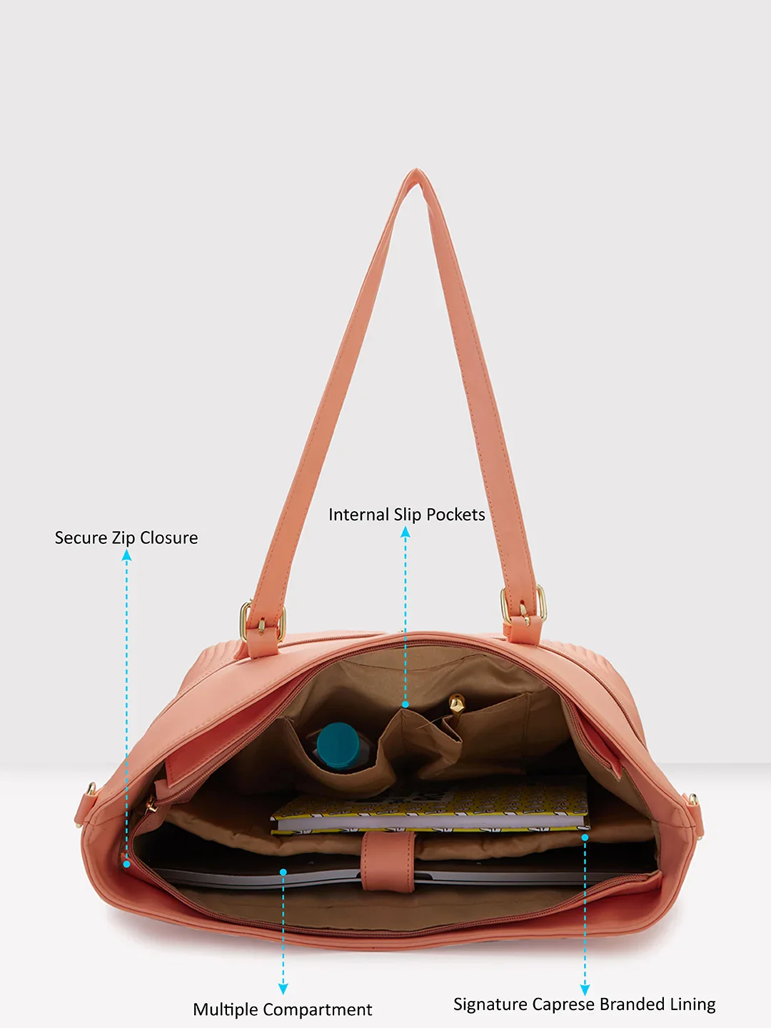 Caprese Marvel Large Coral Laptop Tote Bag - Image 7