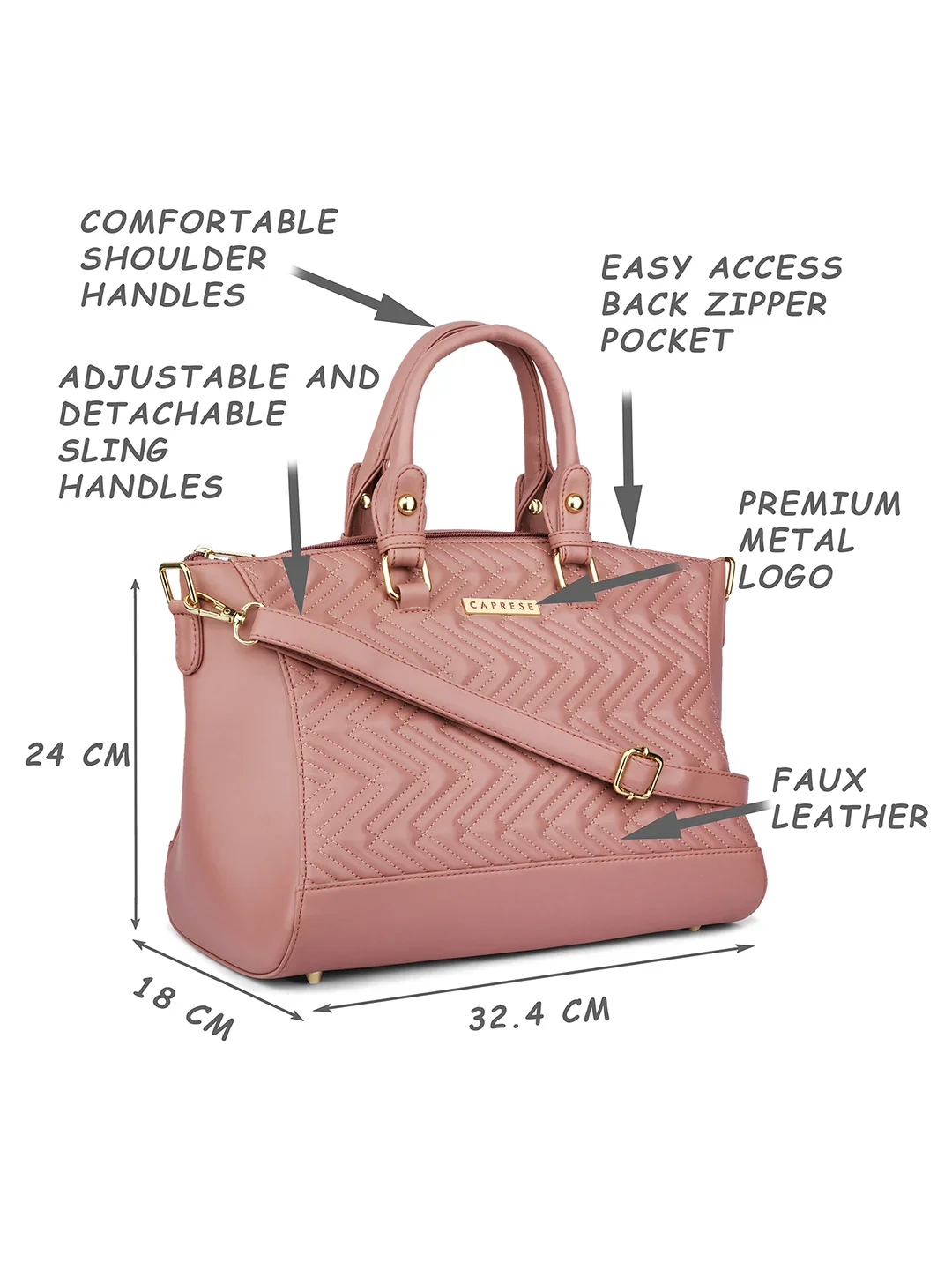 Caprese Mavis Large Rose Satchel Bag - Image 2