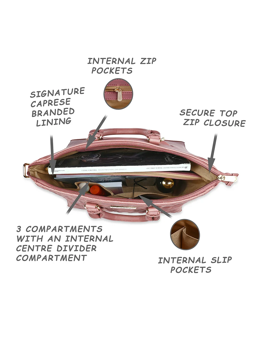 Caprese Mavis Large Rose Satchel Bag - Image 3