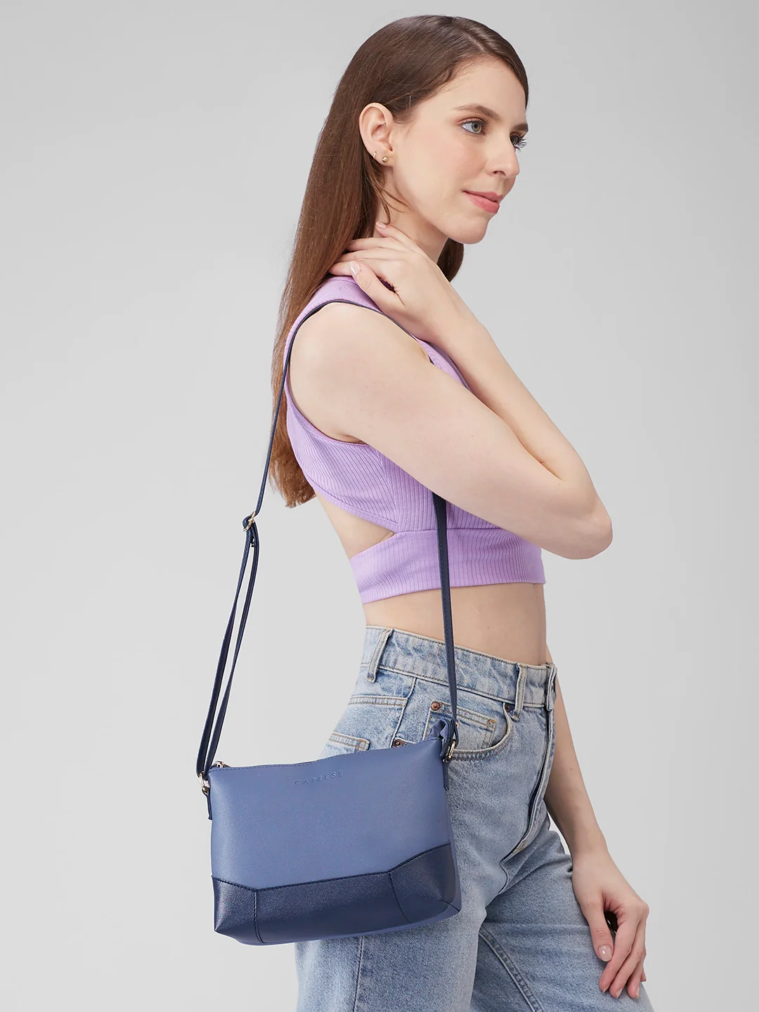 Caprese Mazie Large Blue & Navy Sling Bag - Image 11