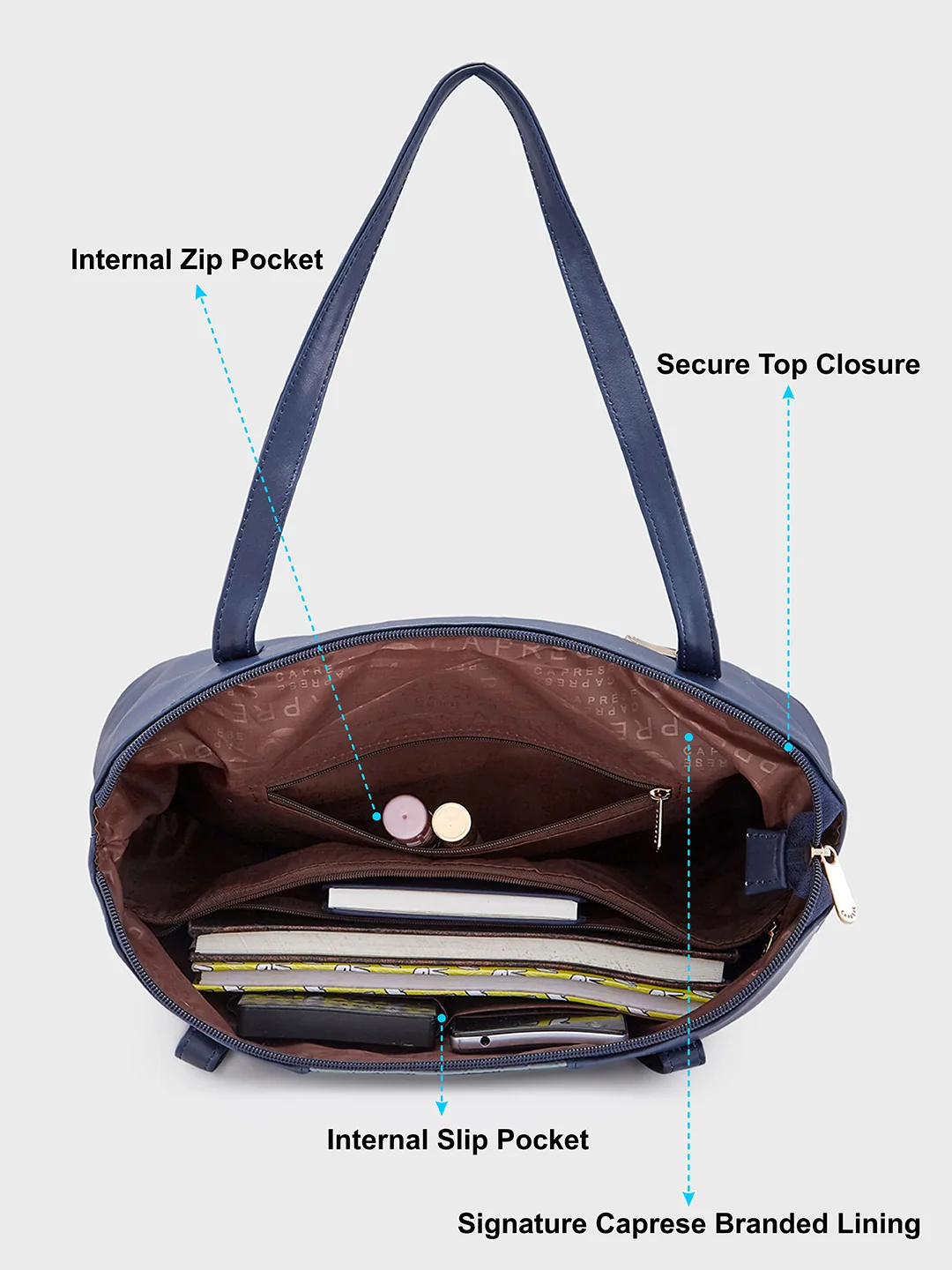 Caprese Mazie Medium Navy Blue Tote Bag - Image 7